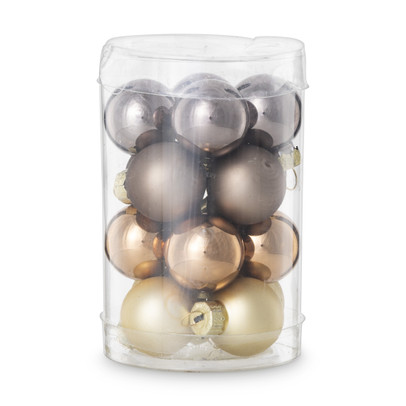 Box met kerstballen – bruin – ø2.5 cm – set van 16